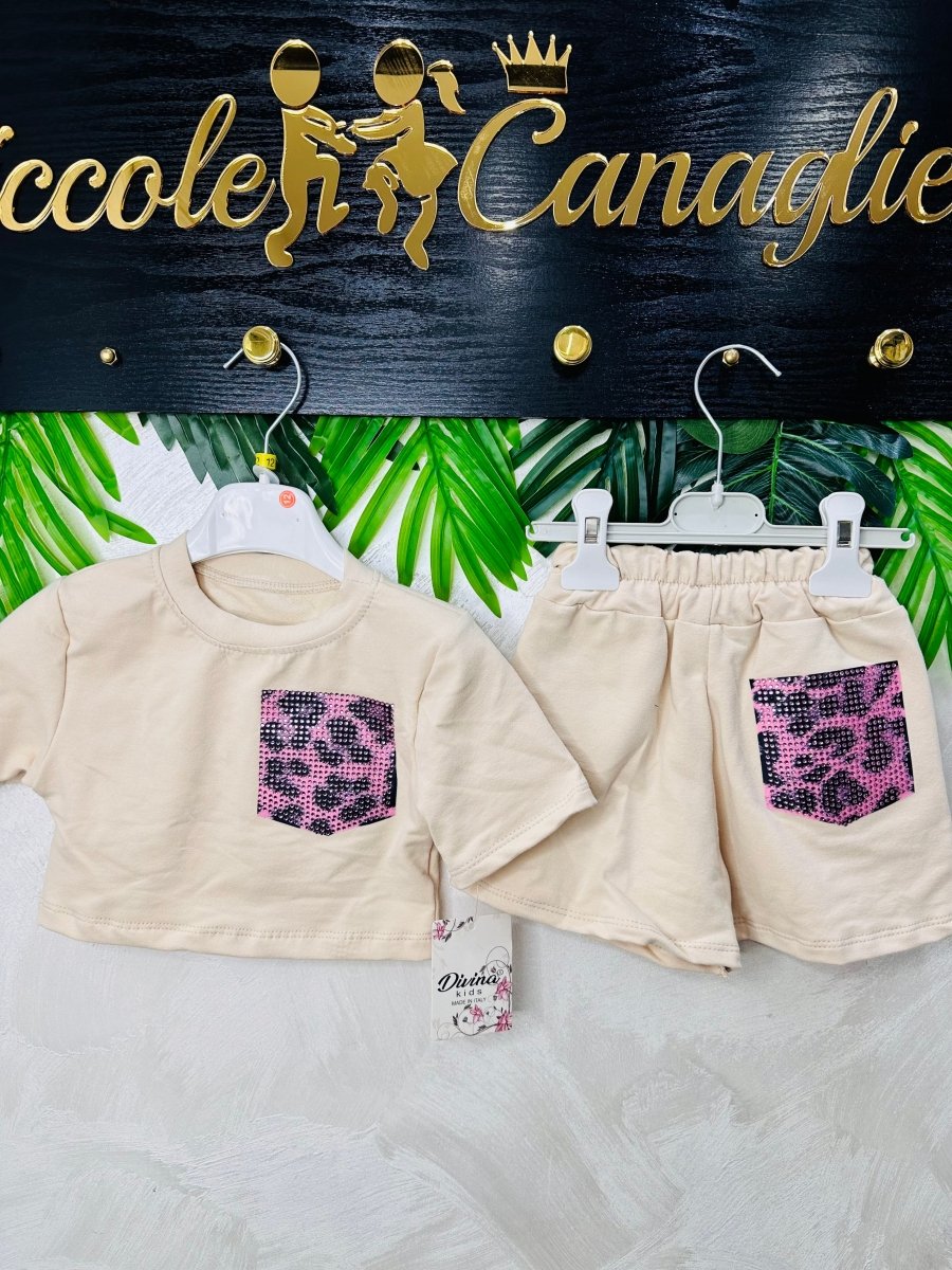Completo cotone taschino Animalier beige 9881 - Piccole Canaglie - PC27785