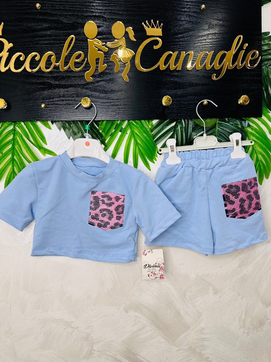 Completo cotone taschino Animalier celeste 9881 - Piccole Canaglie - PC27791