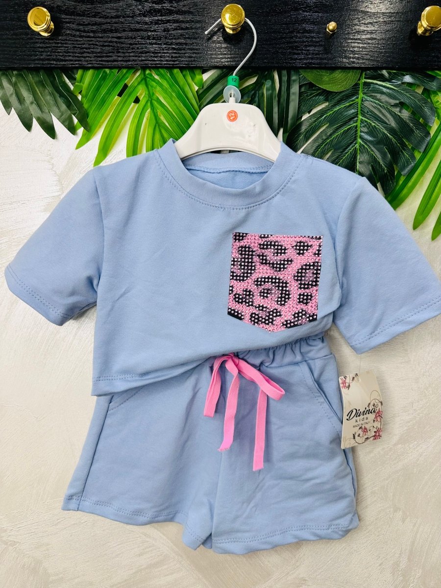 Completo cotone taschino Animalier celeste 9881 - Piccole Canaglie - PC27791