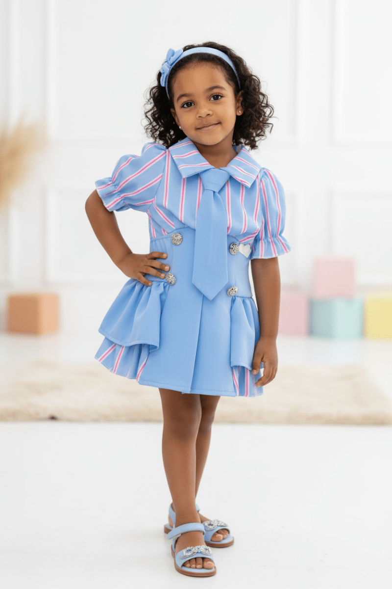 Completo Cravatta Righe Celeste 0629 - Piccole Canaglie - PC27903