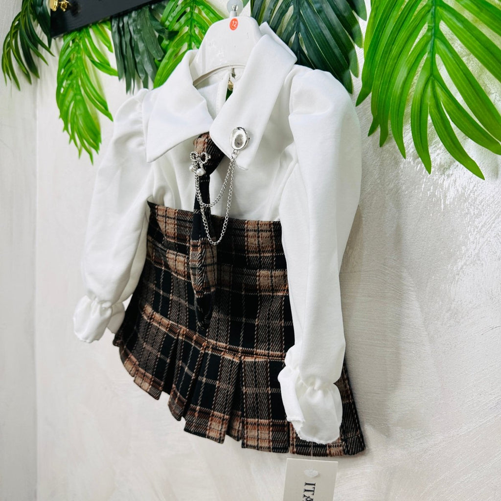 Completo cravattino Quadri Beige - Piccole Canaglie - PC23043