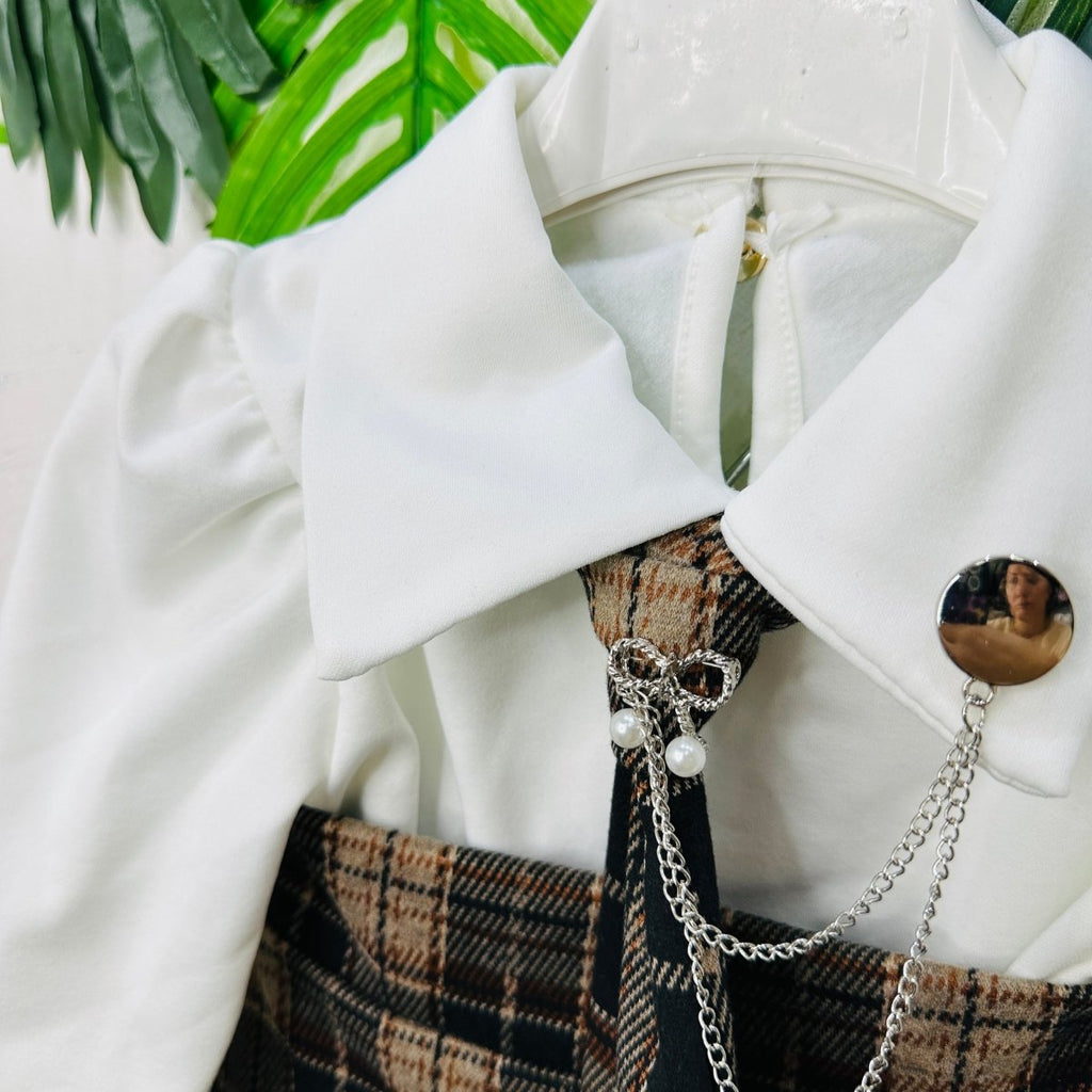 Completo cravattino Quadri Beige - Piccole Canaglie - PC23043