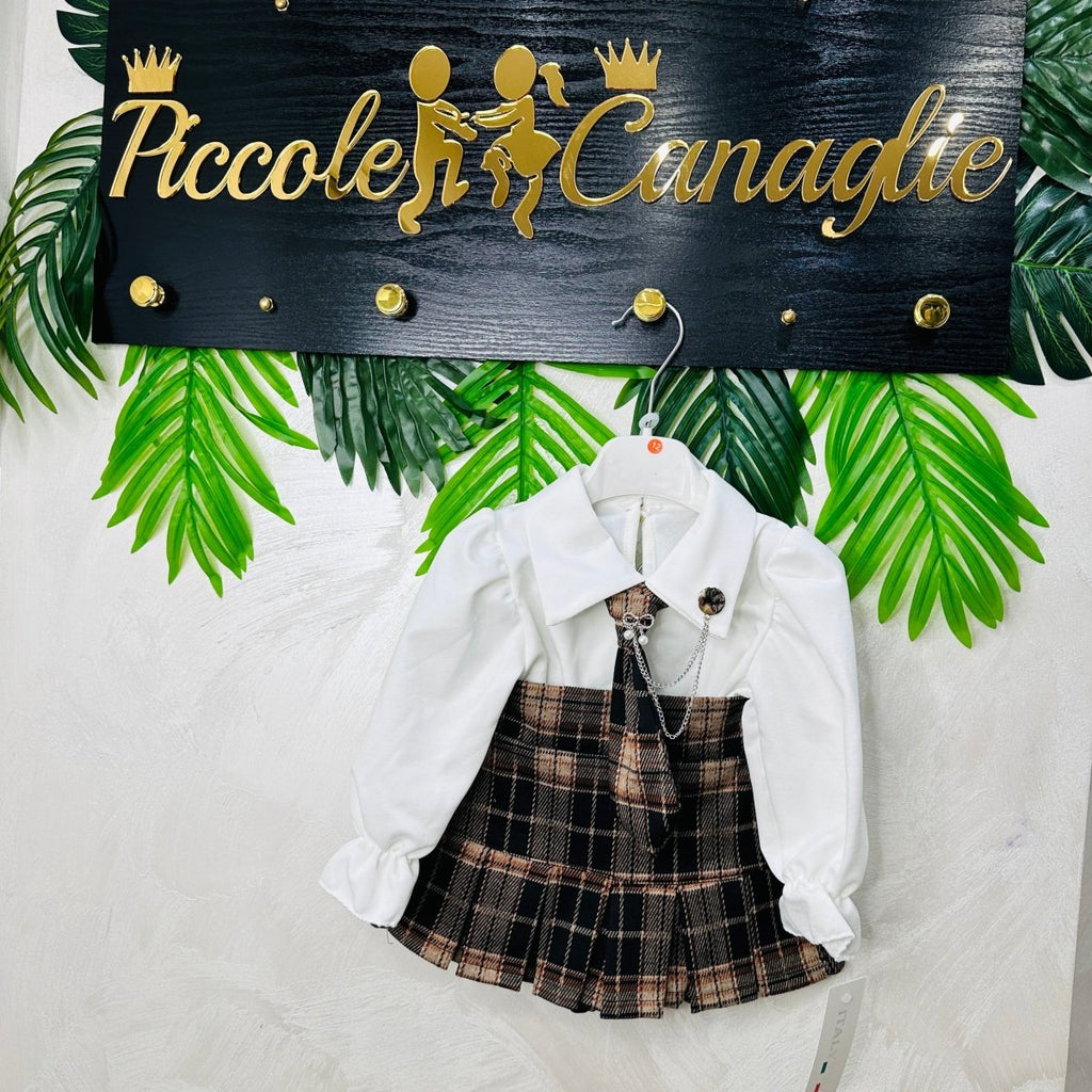 Completo cravattino Quadri Beige - Piccole Canaglie - PC23043