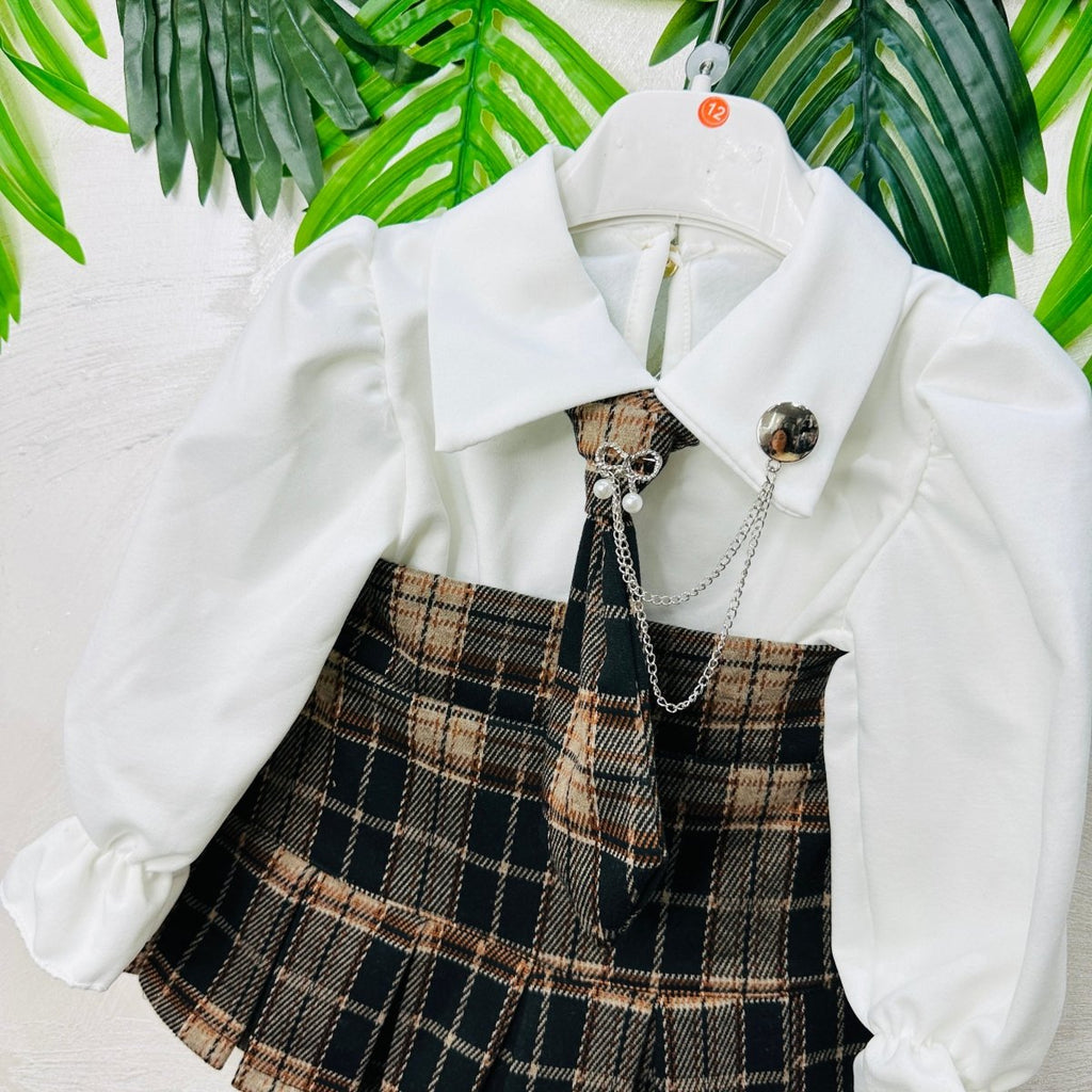 Completo cravattino Quadri Beige - Piccole Canaglie - PC23043