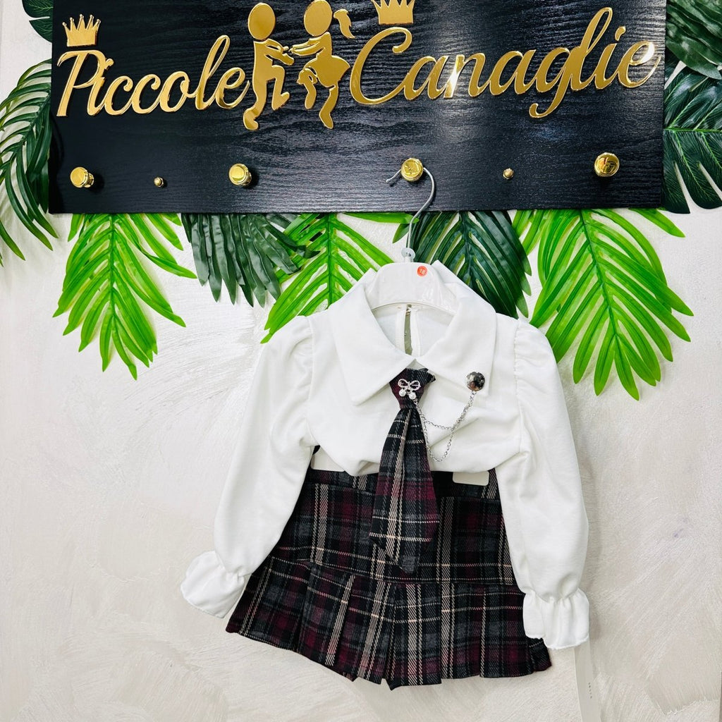 Completo cravattino Quadri Bordò’ - Piccole Canaglie - PC23048