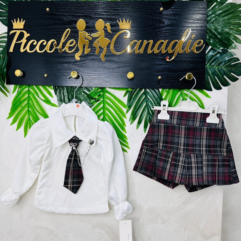 Completo cravattino Quadri Bordò’ - Piccole Canaglie - PC23048