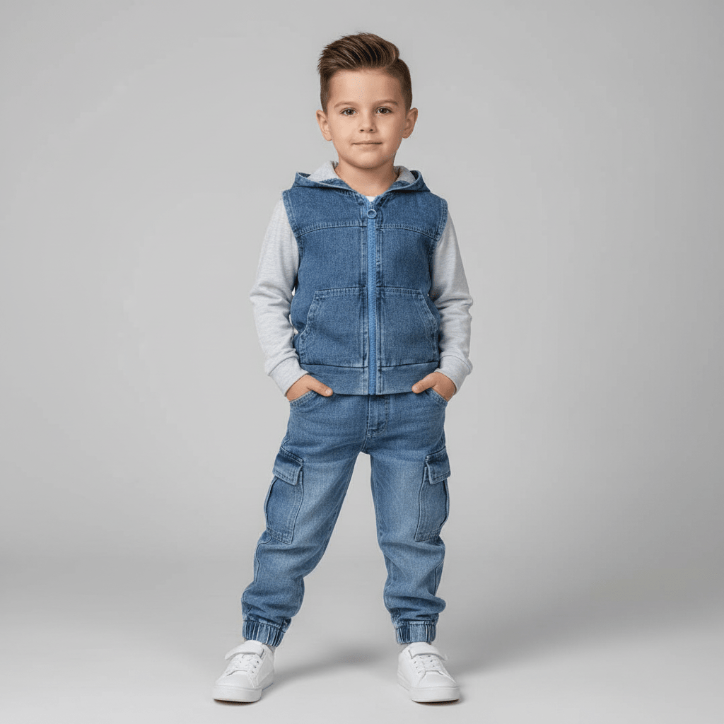 Completo Denim Con Felpa Style Vintage - Piccole Canaglie - PC27157