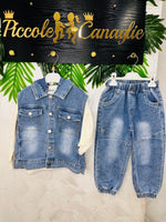 Completo Denim Panna Cotone - Piccole Canaglie - PC26281