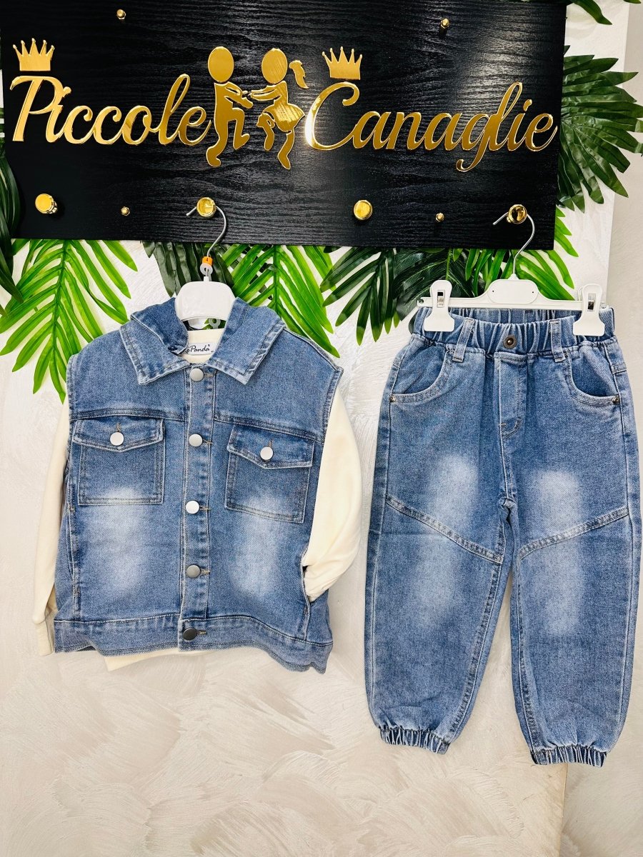 Completo Denim Panna Cotone - Piccole Canaglie - PC26281