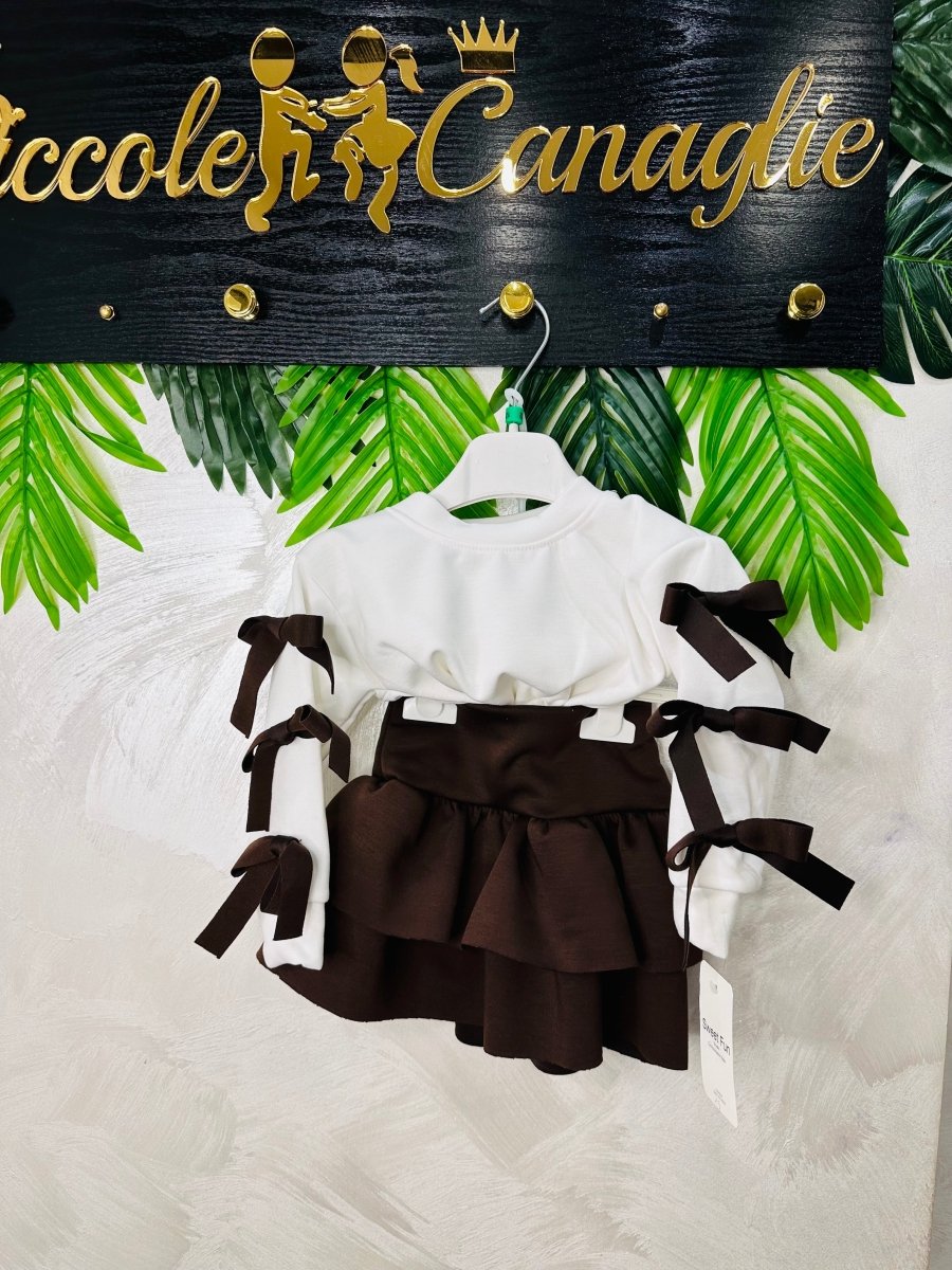 Completo Fiocchetti Party felpato Marroncino - Piccole Canaglie - PC23454