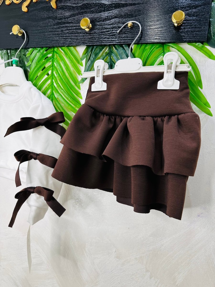 Completo Fiocchetti Party felpato Marroncino - Piccole Canaglie - PC23454