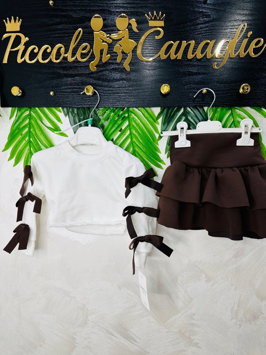 Completo Fiocchetti Party felpato Marroncino - Piccole Canaglie - PC23454