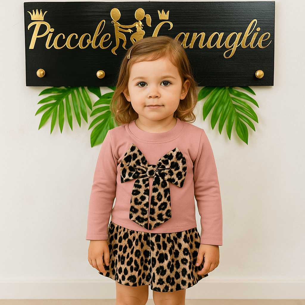 Completo Fiocco Leopardo Rosa - Piccole Canaglie - PC21832