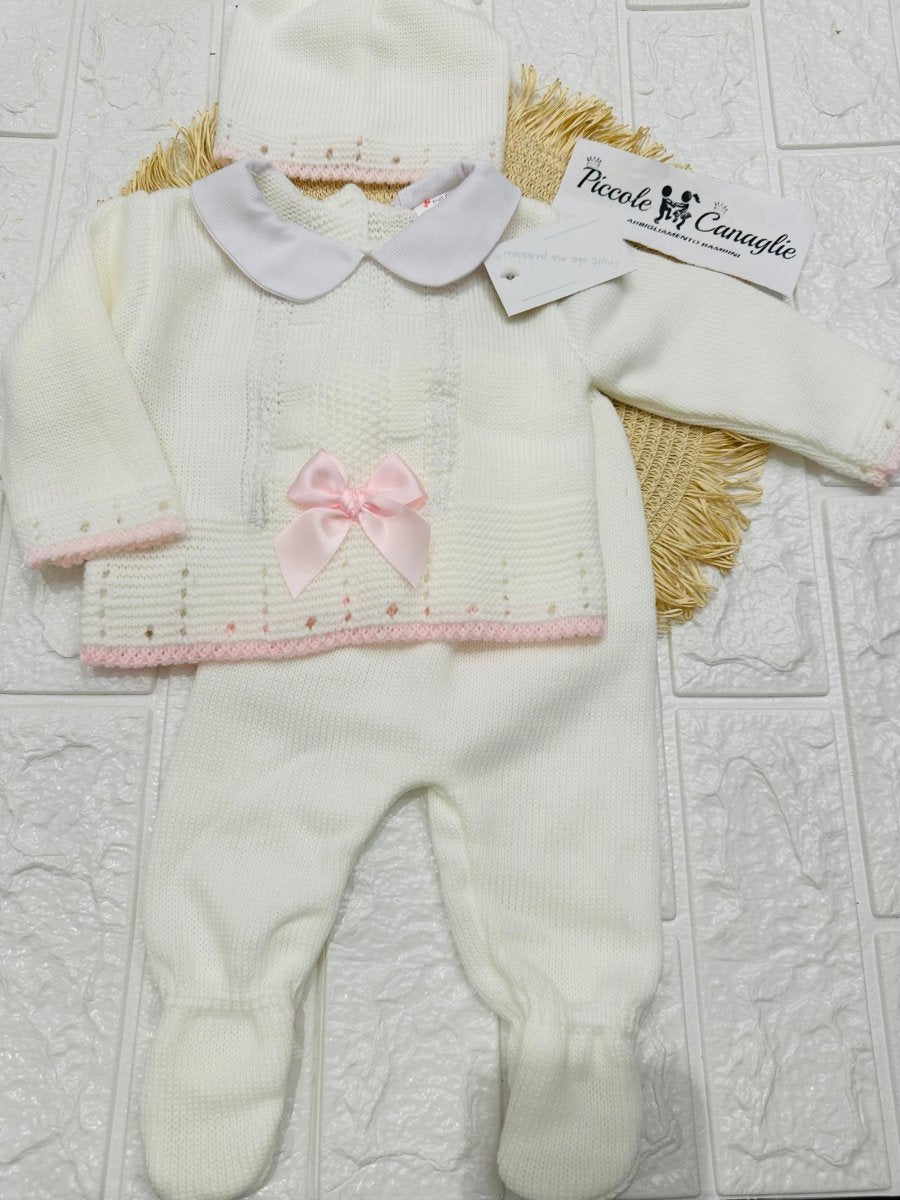 Completo Invernale Misto Dralon 1503 Panna Fiocco Rosa - Piccole Canaglie - PC29447