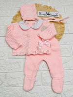 Completo invernale rosa fiocco uncinetto 1071 - Piccole Canaglie - PC29988