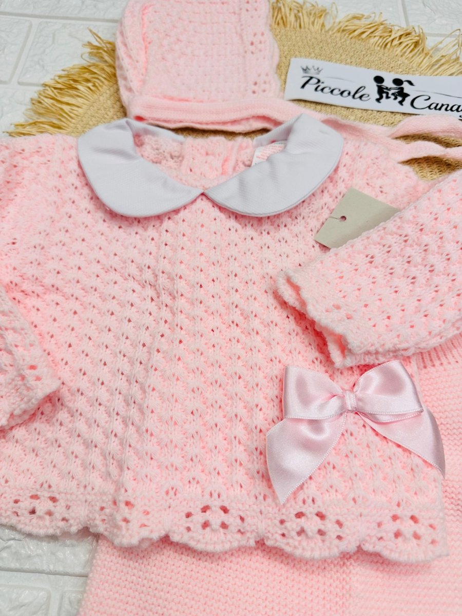 Completo invernale rosa fiocco uncinetto 1071 - Piccole Canaglie - PC29988
