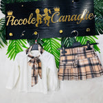 Completo maglia panna e gonna a pieghe tartan anni - Piccole Canaglie - PC22760
