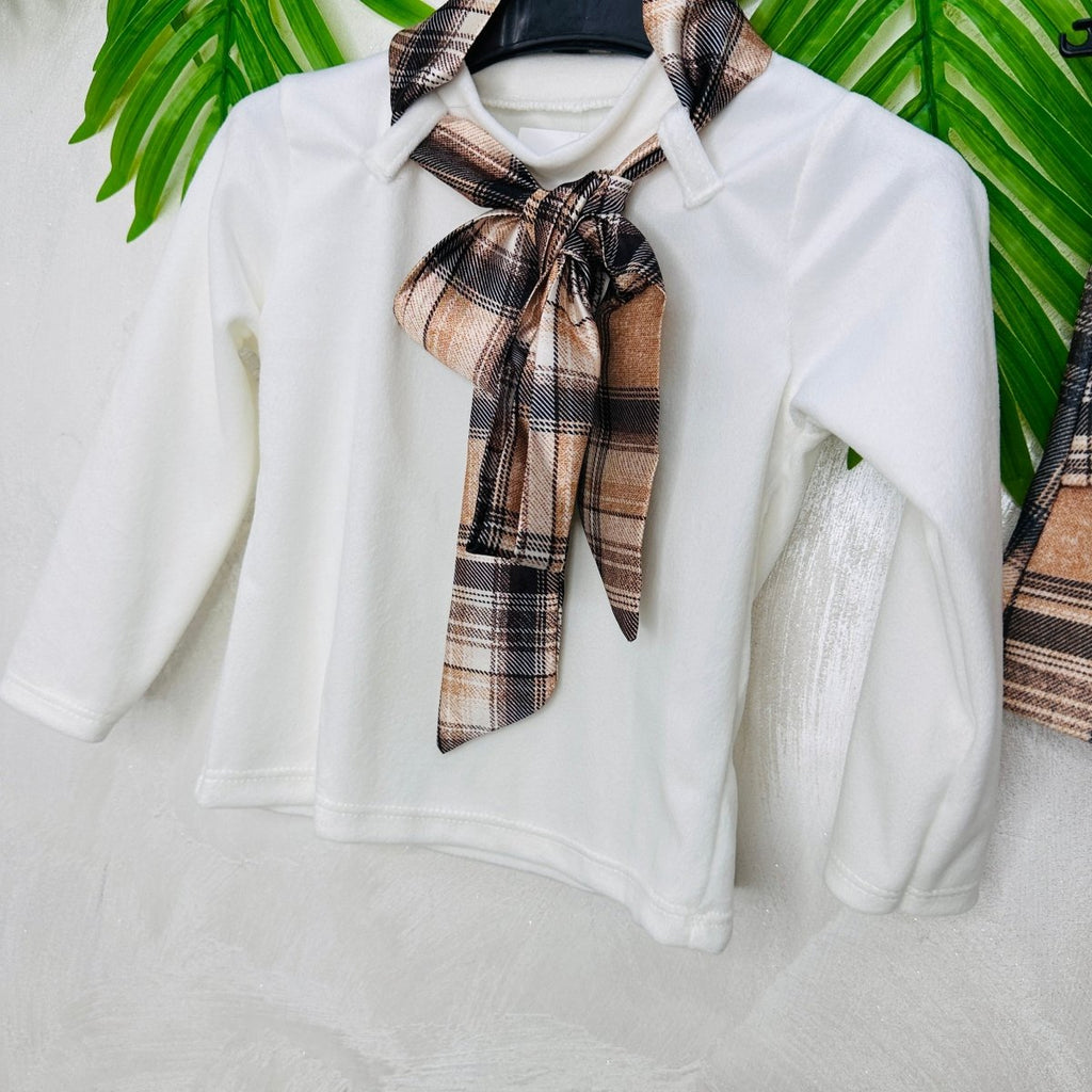 Completo maglia panna e gonna a pieghe tartan anni - Piccole Canaglie - PC22760