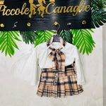 Completo maglia panna e gonna a pieghe tartan anni - Piccole Canaglie - PC22760