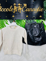 Completo Minigonna in Ecopelle Maglioncino Beige - Piccole Canaglie - PC24128