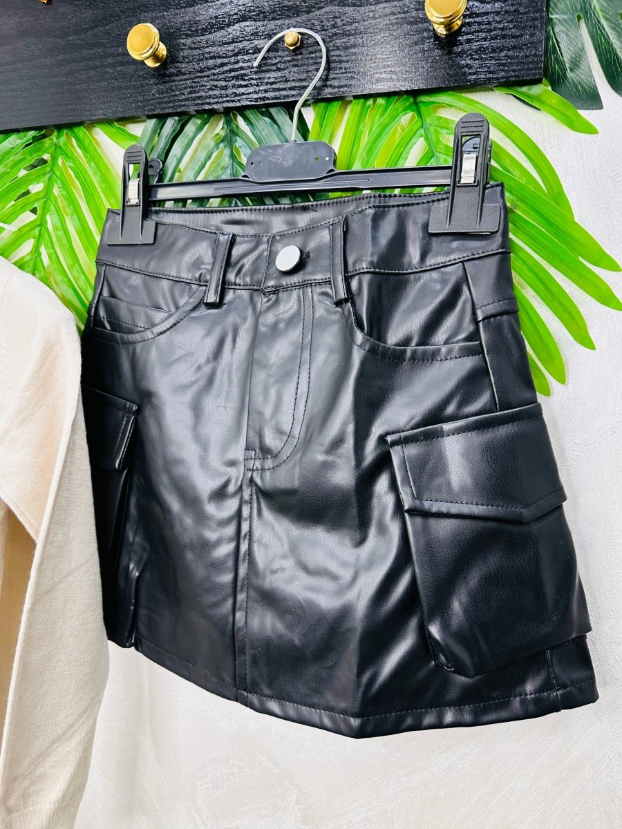 Completo Minigonna in Ecopelle Maglioncino Beige - Piccole Canaglie - PC24128