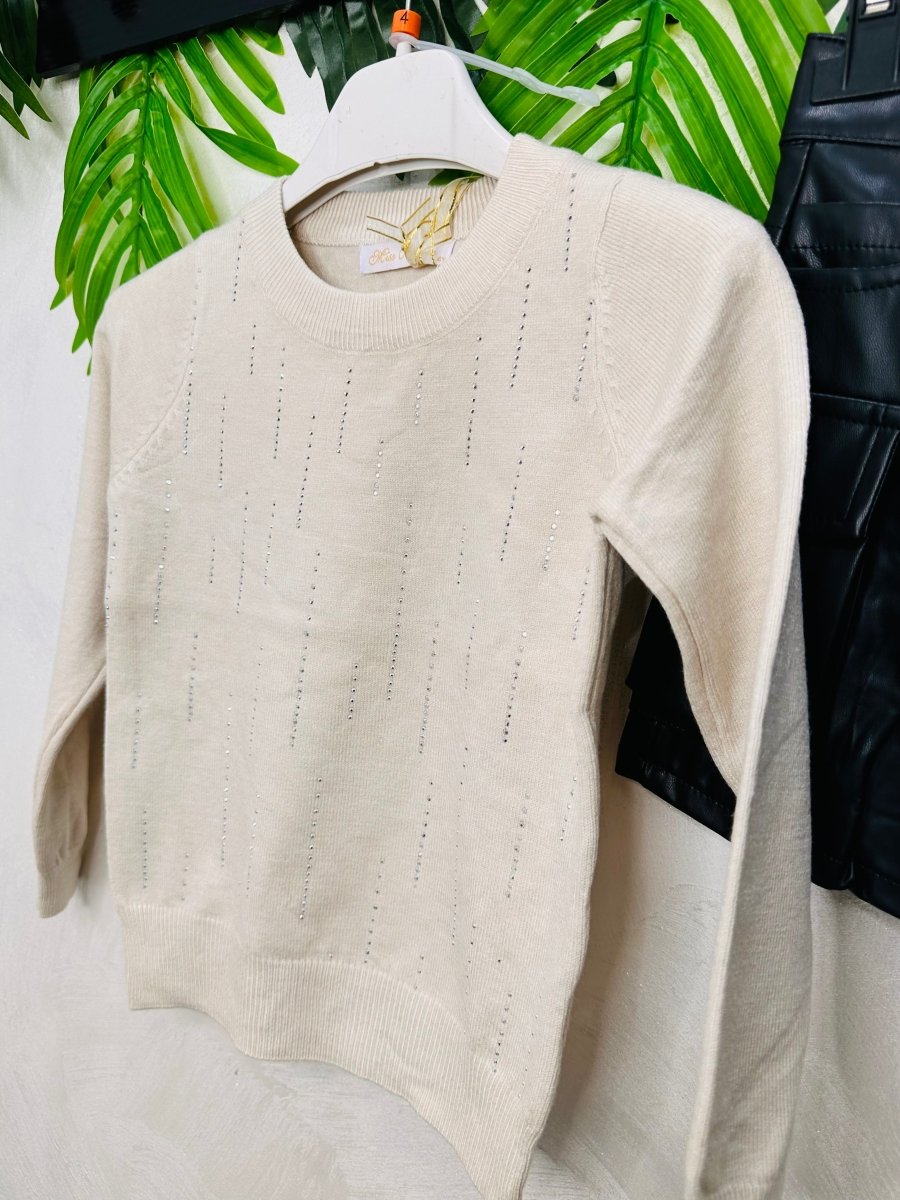 Completo Minigonna in Ecopelle Maglioncino Beige - Piccole Canaglie - PC24128