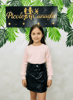 Completo Minigonna in Ecopelle Maglioncino Rosa - Piccole Canaglie - PC24133