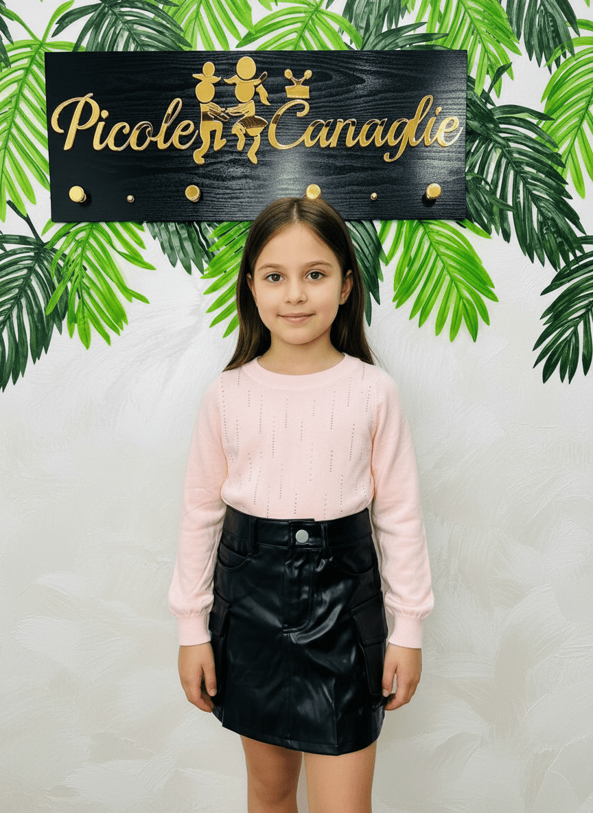 Completo Minigonna in Ecopelle Maglioncino Rosa - Piccole Canaglie - PC24133