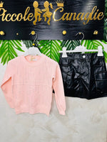 Completo Minigonna in Ecopelle Maglioncino Rosa - Piccole Canaglie - PC24133