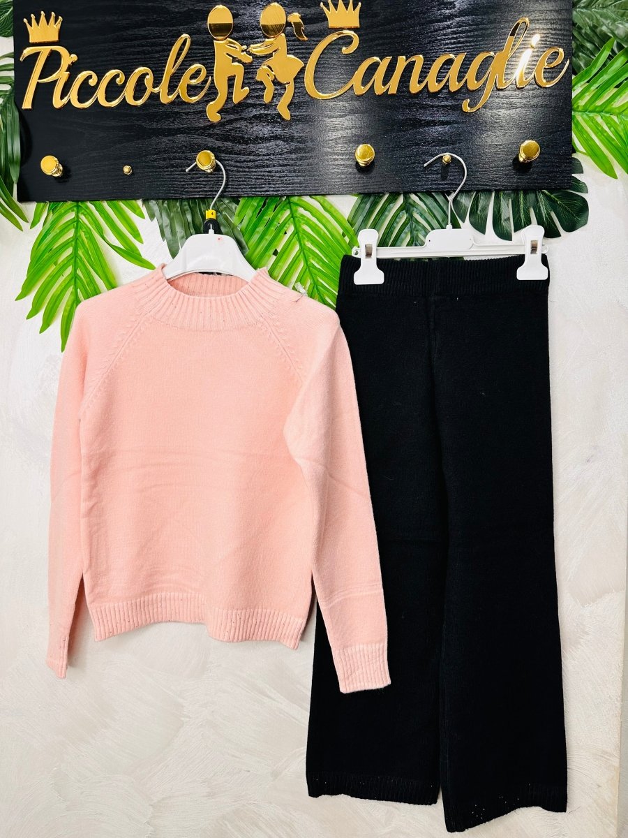 Completo morbido Elegant in Maglina Rosa e Nero - Piccole Canaglie - PC24370