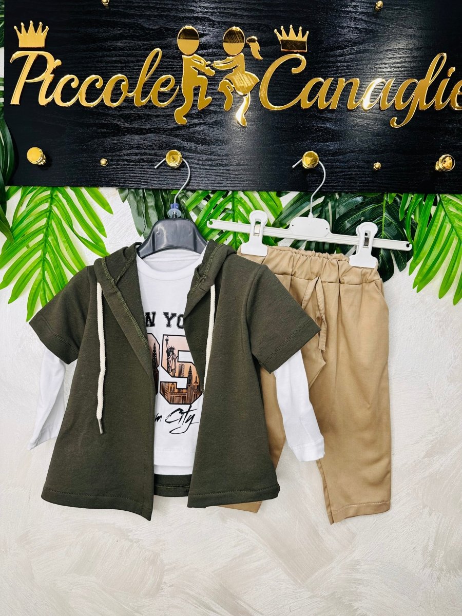 Completo New York verde baby cotone - Piccole Canaglie - PC26162