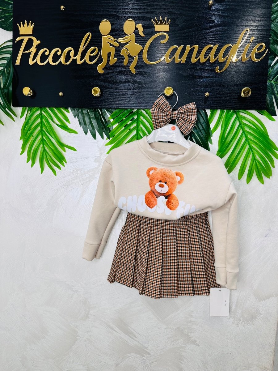 Completo Orsetta Felpa Beige mesi - Piccole Canaglie - PC23825