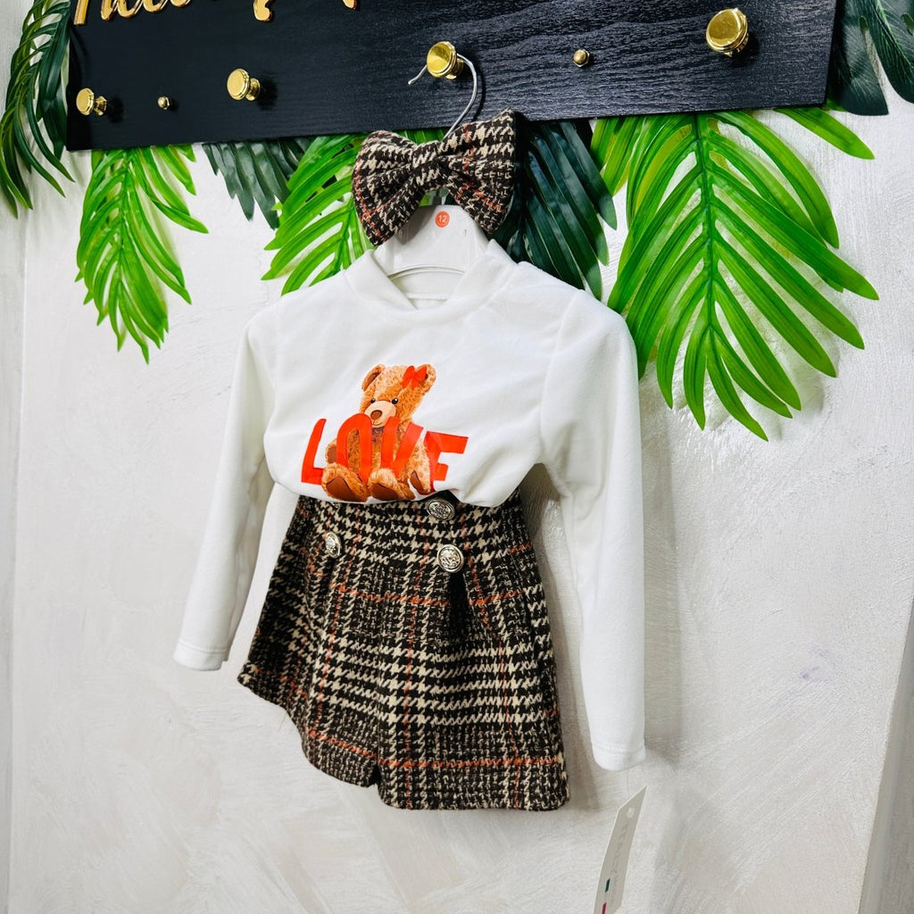 Completo Orsetta Quadro Beige - Piccole Canaglie - PC23058