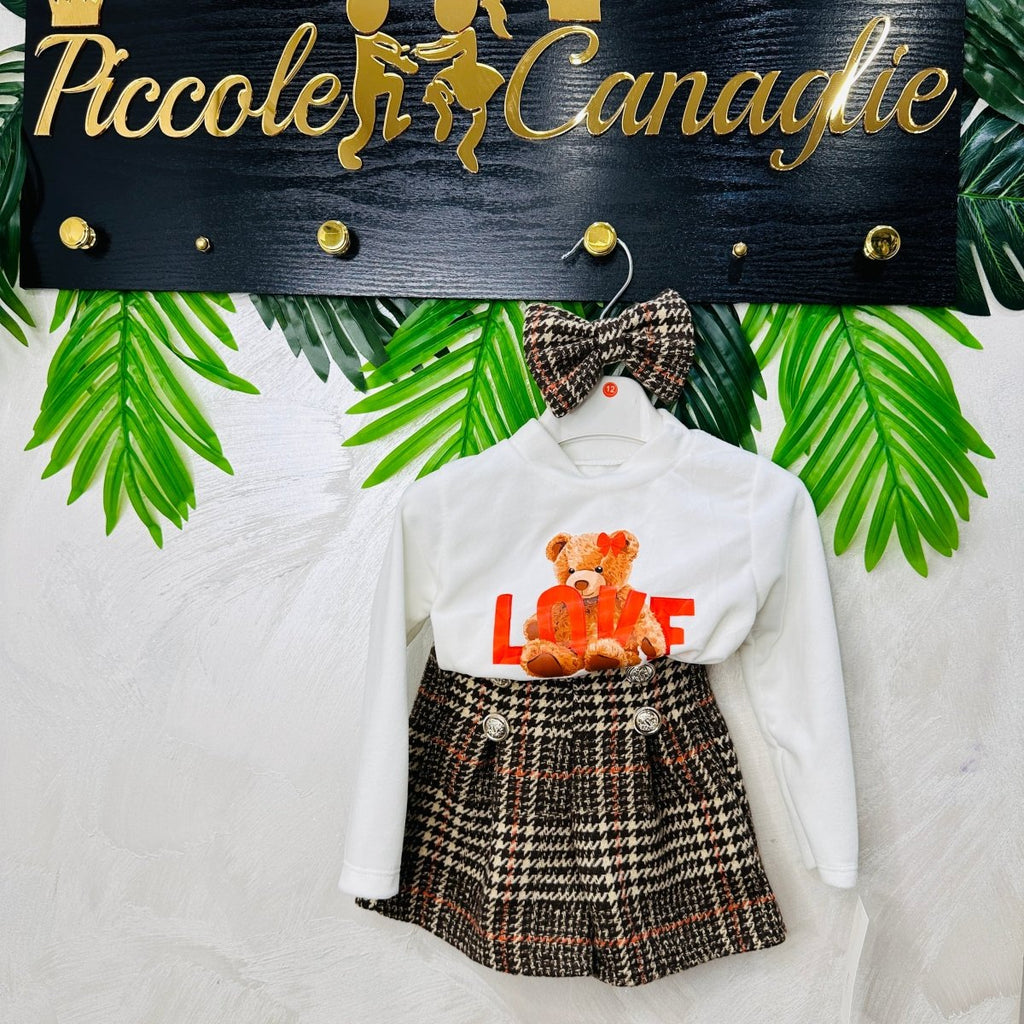 Completo Orsetta Quadro Beige - Piccole Canaglie - PC23058