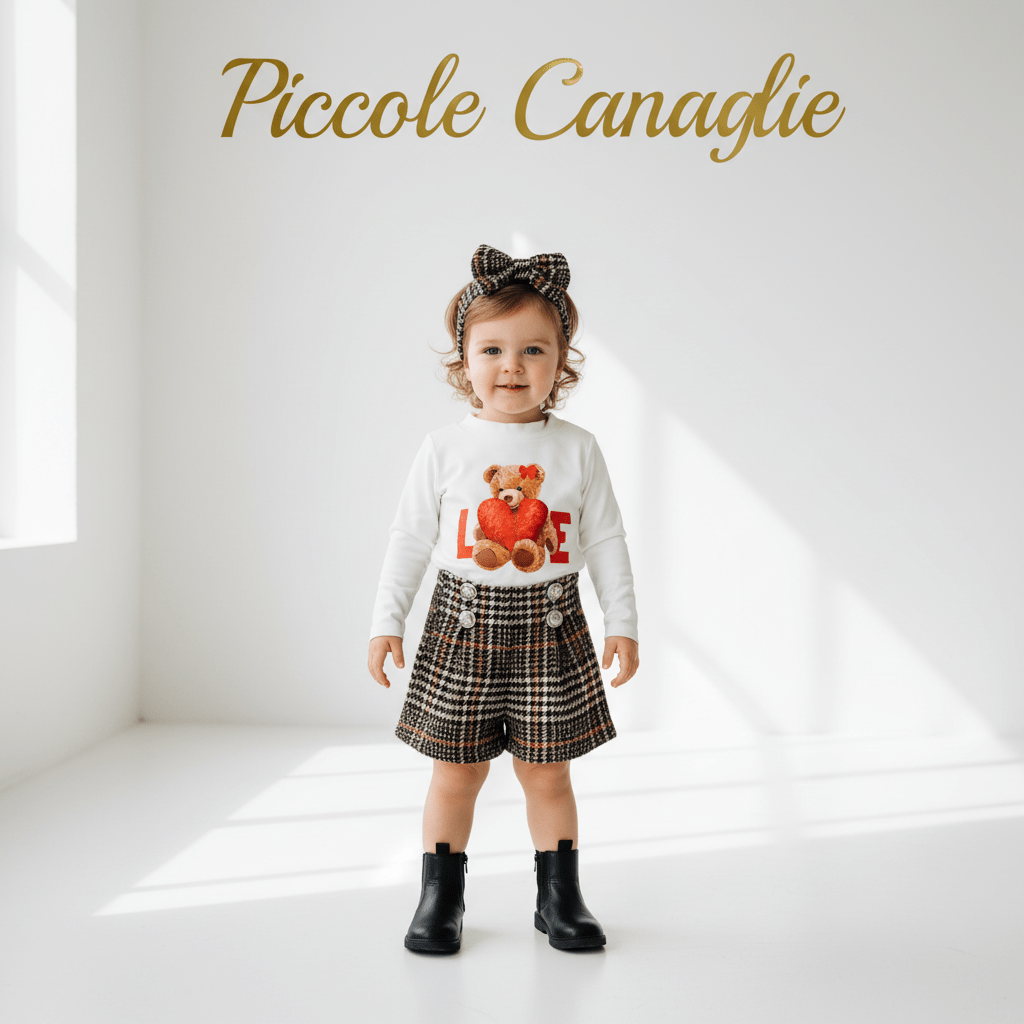 Completo Orsetta Quadro Beige - Piccole Canaglie - PC23058