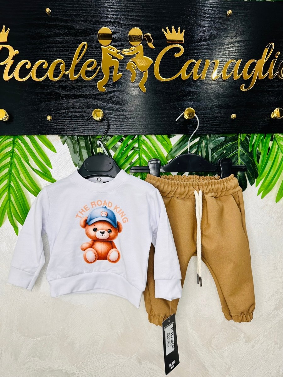 Completo Orsetto cotone bianco - Piccole Canaglie - PC26154