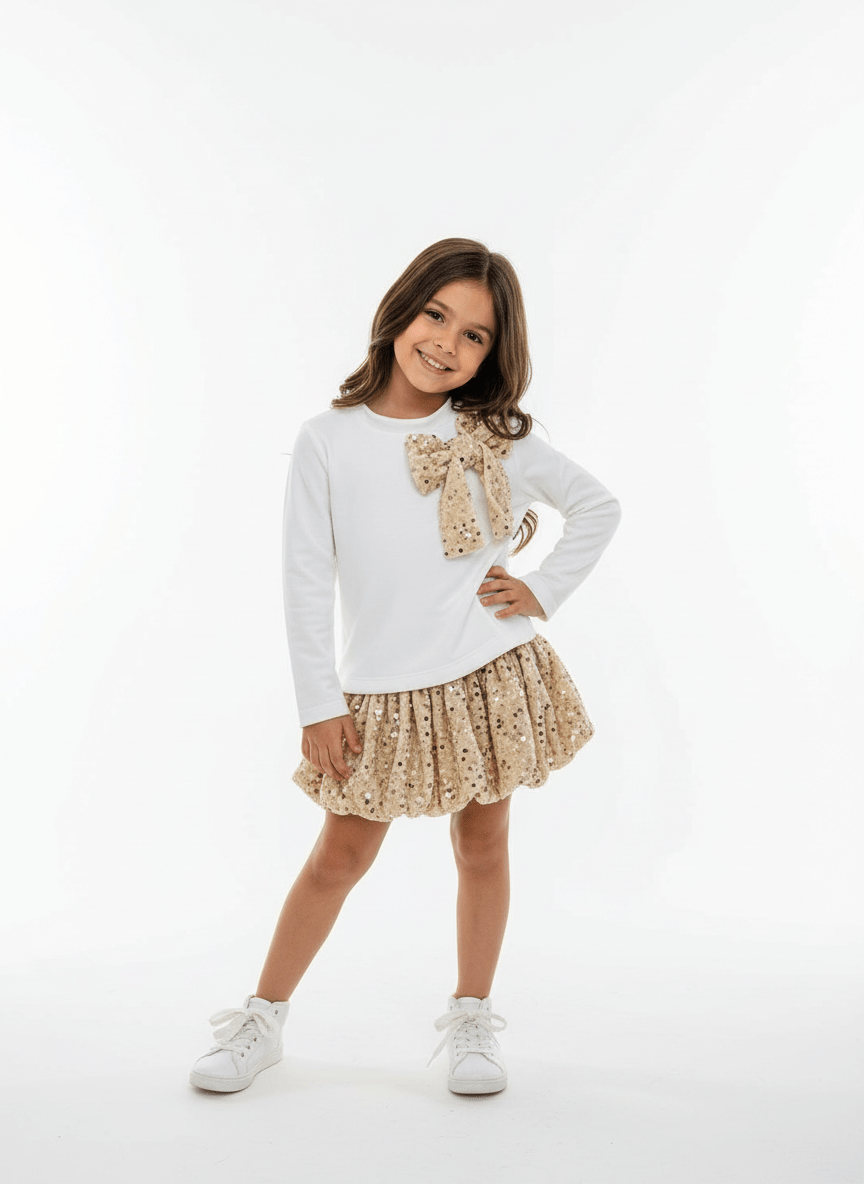 Completo Paiettina Morbido Cinigliato Beige - Piccole Canaglie - PC24122