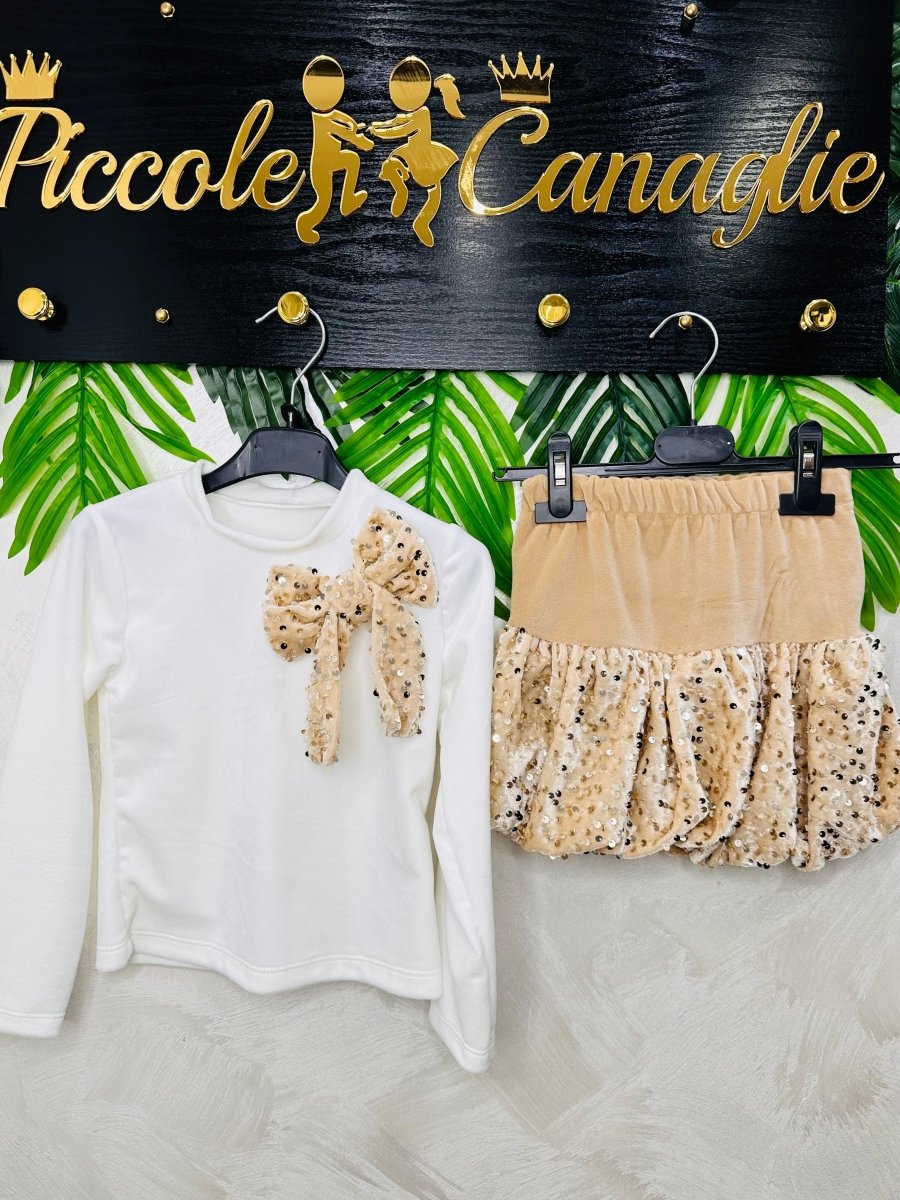 Completo Paiettina Morbido Cinigliato Beige - Piccole Canaglie - PC24122