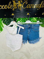Completo Pantaloncini Sfilacciato Bianco - Piccole Canaglie - PC29357