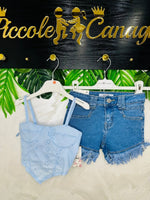 Completo Pantaloncini Sfilacciato Celeste - Piccole Canaglie - PC29351