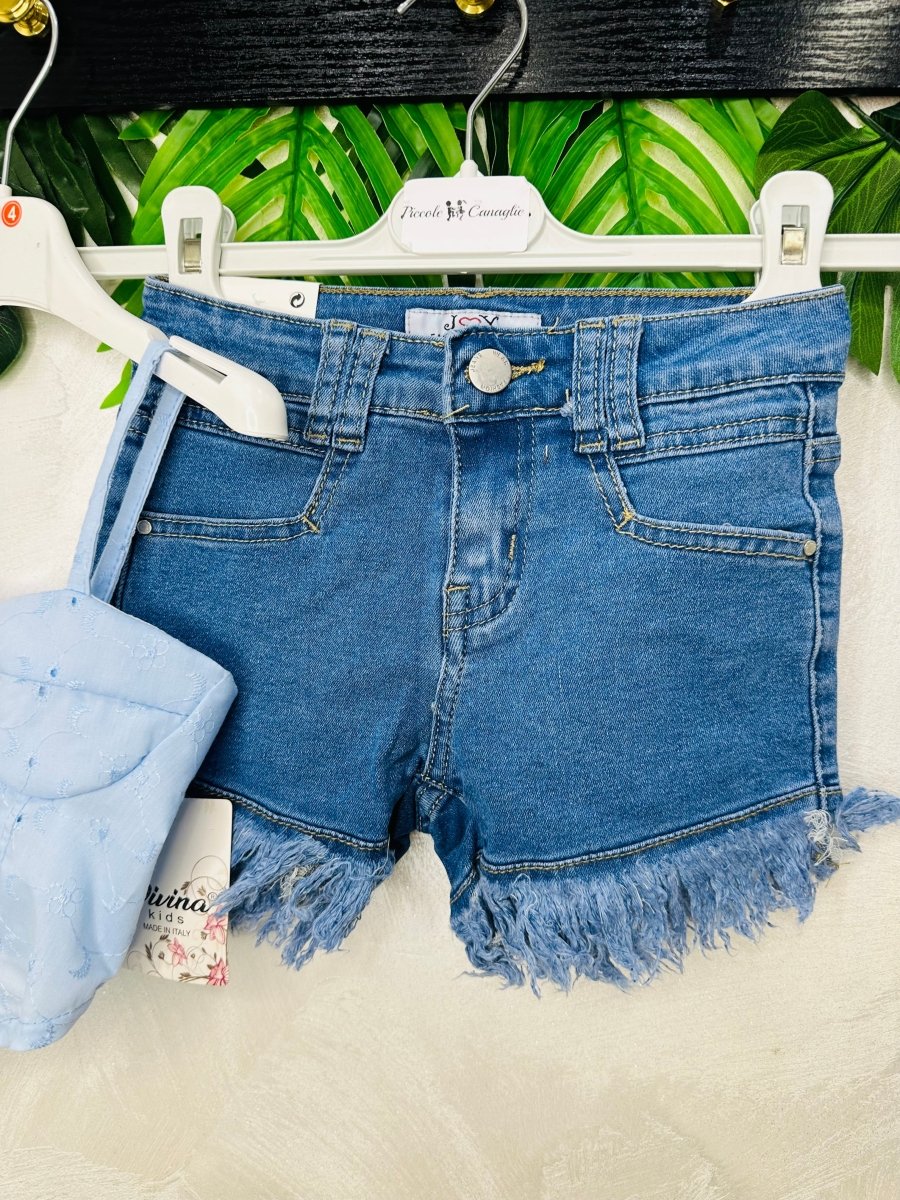 Completo Pantaloncini Sfilacciato Celeste - Piccole Canaglie - PC29351