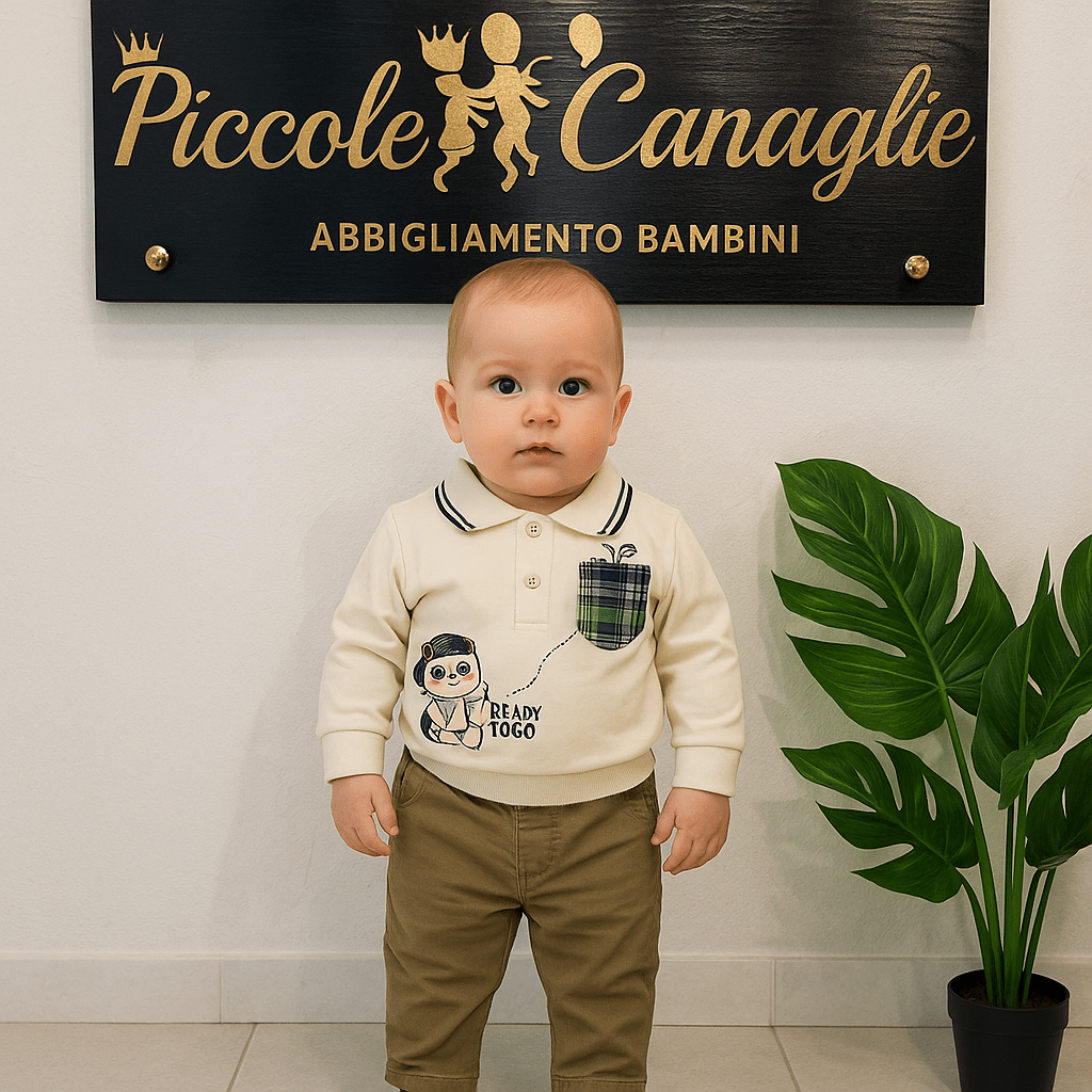 Completo Polo Bimbo Panna - Piccole Canaglie - PC22018