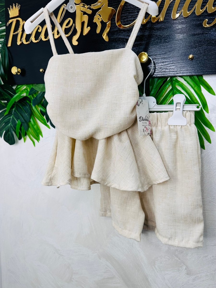 Completo siluette lino beige - Piccole Canaglie - PC29852
