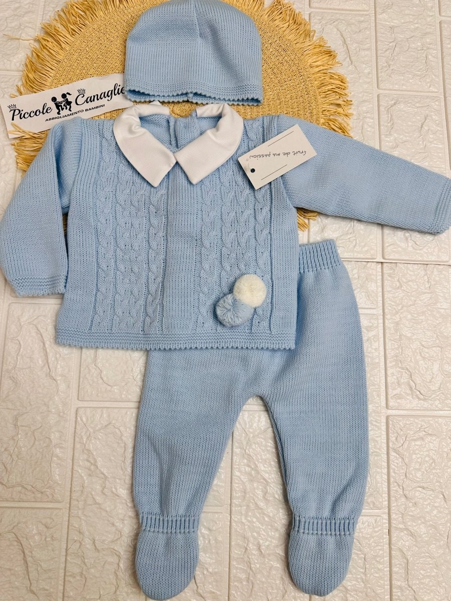 Completo taglia 0 - 3 misto filo celeste 1700 - Piccole Canaglie - PC24063