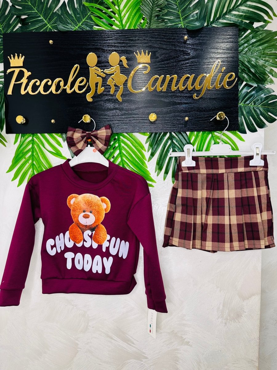 Completo Teddy Check Bordo’ - Piccole Canaglie - PC23573