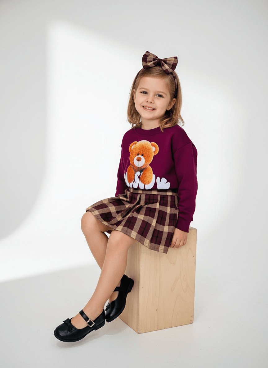 Completo Teddy Check Bordo’ - Piccole Canaglie - PC23573
