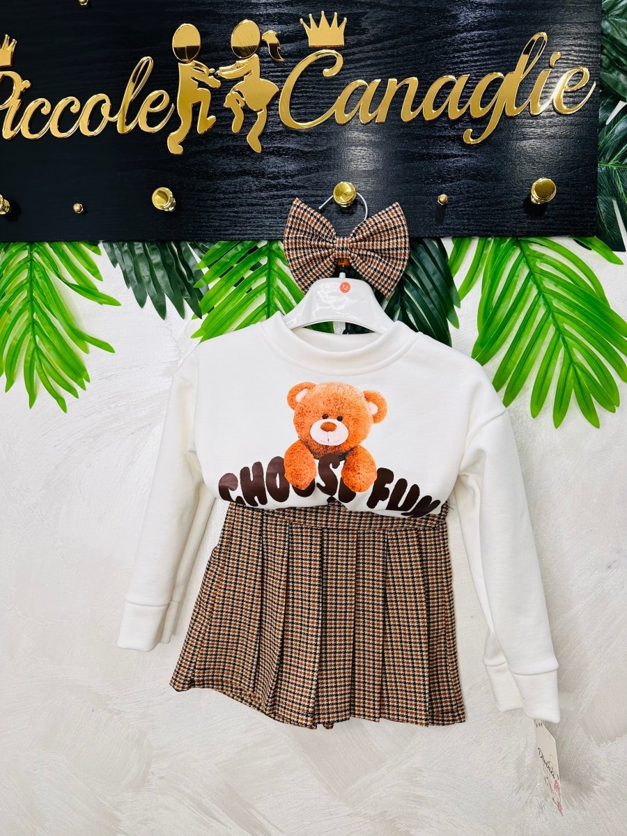 Completo Teddy check felpa bianca - Piccole Canaglie - PC23881