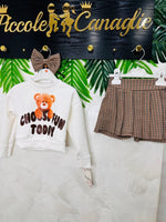 Completo Teddy check felpa bianca - Piccole Canaglie - PC23881