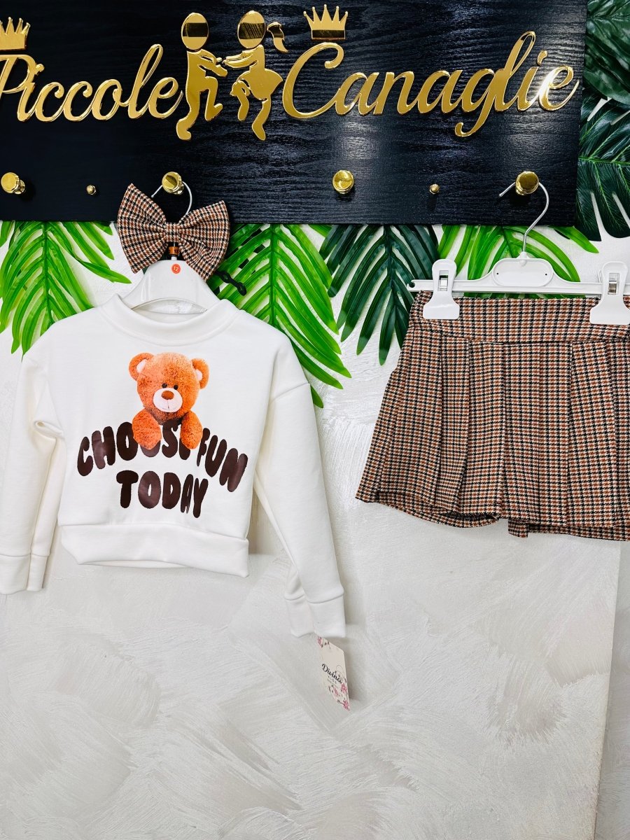 Completo Teddy check felpa bianca - Piccole Canaglie - PC23881