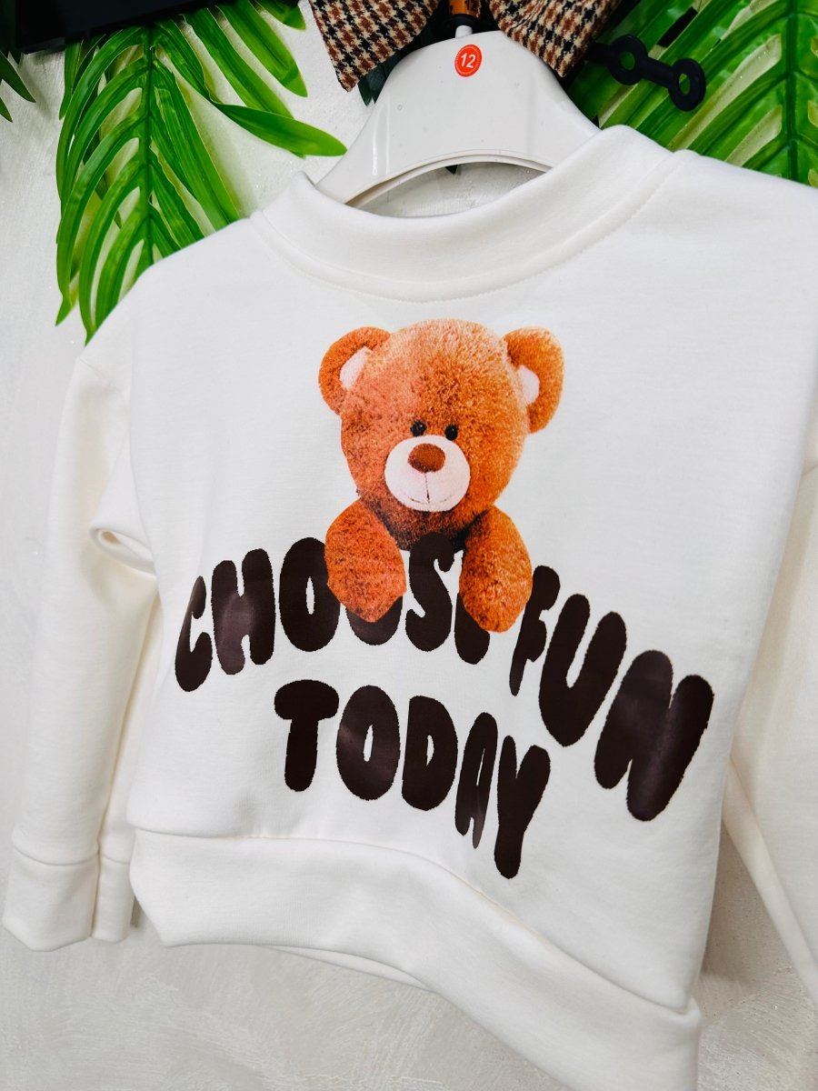 Completo Teddy check felpa bianca - Piccole Canaglie - PC23881